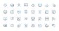 Software coding linear icons set. Programming, Algorithms, Debugging, Variables, Functions, Syntax, Loops line vector