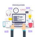 Software coding, programming languages, testing, debugging, web site, search engine seo Royalty Free Stock Photo
