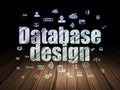 Software concept: Database Design in grunge dark room