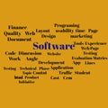 Software concept is labeled on the chart with the related terms scattered on orange chart.