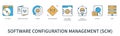 Software configuration management concept with icons in minimal flat line style