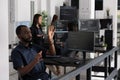 Software developer checking source code using ar hologram Royalty Free Stock Photo
