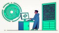 Software developer coding at computer with data and binary code Royalty Free Stock Photo