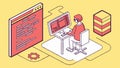 Software developer coding on computer with gears, engineering, vector design Generative AI Royalty Free Stock Photo