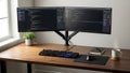 Software developer coding on dual monitors with mechanical keyboard and minimalist workspace setup Royalty Free Stock Photo