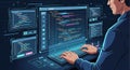 Software Developer Coding on Futuristic Interface Royalty Free Stock Photo