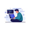 Software Developer Coding on Laptop. Programming Illustration. Royalty Free Stock Photo
