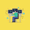 Software Developer Coding on Multiple Screens at Desk Royalty Free Stock Photo