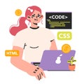 Software developer. Female programmer coding a website. Digital