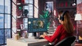 Software developer at home office coding on desktop using AI powered script