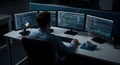 Software Developer Coding at Desk with Multiple Monitors Royalty Free Stock Photo