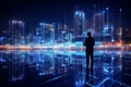 Software developer implementing iot concept for smart cities using binary codes and html technology
