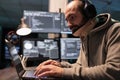 Software developer with medical neck foam working Royalty Free Stock Photo
