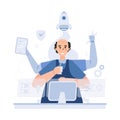 Software developer multitasking flat illustration