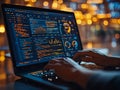 Software developer or programmer coding program with laptop. Royalty Free Stock Photo