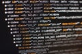 Software developer programming code. Abstract computer script code. Selective focus