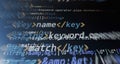 Software developer programming code. Abstract computer script coding. Programming code screen of software developer Royalty Free Stock Photo