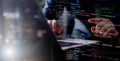 Software IT developer programming code binary data digital technology computer screen coding language dark background software Royalty Free Stock Photo
