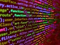 Software developer programming code on computer monitor. HTML and CSS code developing screenshot. Abstract computer script  code. Royalty Free Stock Photo