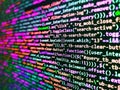 Software developer programming code on computer monitor. Javascript code in bracket software. Shallow Depth of Field effect. Royalty Free Stock Photo