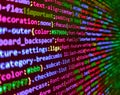Software developer programming code on computer monitor. Computer script coding source code on desktop monitor. Future technology Royalty Free Stock Photo