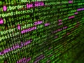 Software developer programming code. HTML CSS3 source code on lcd screen with black background. Software background technology. Royalty Free Stock Photo