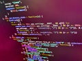 Software developer programming code. Mobile app building. Blurred screen with selective focus. Script on computer with source code Royalty Free Stock Photo