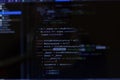 Software developer programming code. Program script on black screen. Selective focus. IT work concept Royalty Free Stock Photo