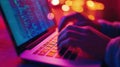 Software developer programming innovative code on laptop in festive atmosphere Royalty Free Stock Photo