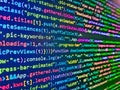 Software developer screen background- source code script. Programmer working in a software develop company office. Code text Royalty Free Stock Photo
