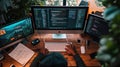 Software Developer Working on Code in Dual Monitor Setup AIG41 Royalty Free Stock Photo