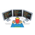 Software Developer Working with Multiple Monitors Displaying Code Royalty Free Stock Photo