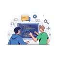 Software Developers Collaborating on Coding Project Flat Style 2D Illustration Royalty Free Stock Photo