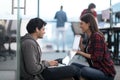 Software developers couple working on the floor Royalty Free Stock Photo