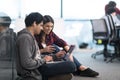 Software developers couple working on the floor