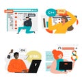 Software developers, programmers coding, programming, creating website, vector isolated illustration. Web development. Royalty Free Stock Photo