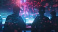Software developers working with futuristic computer interface in modern office Royalty Free Stock Photo