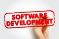 Software Development in bold red stamp style with a visible hand and marker, representing coding, engineering, app creation, Royalty Free Stock Photo