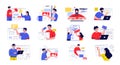 Software development characters. People working on front-end and back-end web program, mobile application developers and