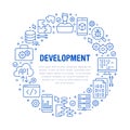 Software development circle poster with flat line icons. Programming language flyer, application, api, computer tester Royalty Free Stock Photo