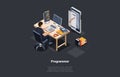 Software Development Coding Process. Programmer or Web Developer Coding App For Trading on Computer And Smartphone Royalty Free Stock Photo