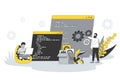 Software development concept in flat line design. Royalty Free Stock Photo
