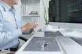 Software development concept, Male programmer using keyboard to typing data codes on computer Royalty Free Stock Photo