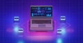 Software development concept. Programming, coding and software testing on laptop. Laptop on the table with business diagram on the Royalty Free Stock Photo