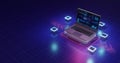 Software development concept. Programming, coding and software testing on laptop. Laptop on the table with business diagram on the Royalty Free Stock Photo