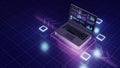 Software development concept. Programming, coding and software testing on laptop. Laptop on the table with business diagram on the Royalty Free Stock Photo