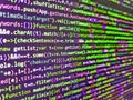 Software development. Software data monitor new function. Abstract computer script about big data and blockchain database. Monitor Royalty Free Stock Photo