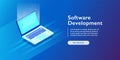 Software development and programming code on laptop, personal data processing, computing isometric vector Royalty Free Stock Photo