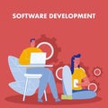 Software Development Flat Vector Poster with Text Royalty Free Stock Photo