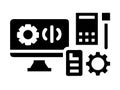 Software development icon with computer, gear, code, and tools Royalty Free Stock Photo